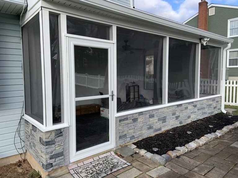 A screened-in porch skirting project using our Northern Slate Stacked Stone.