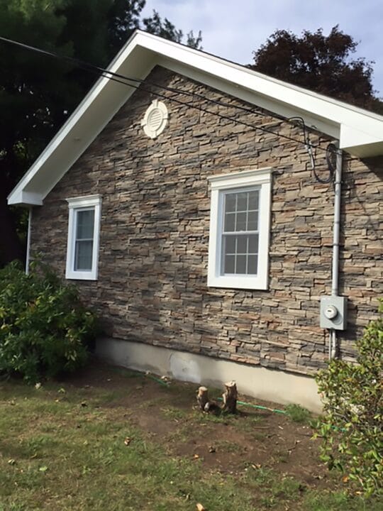 A home exterior remodel project using our Kenai Stacked Stone panels.