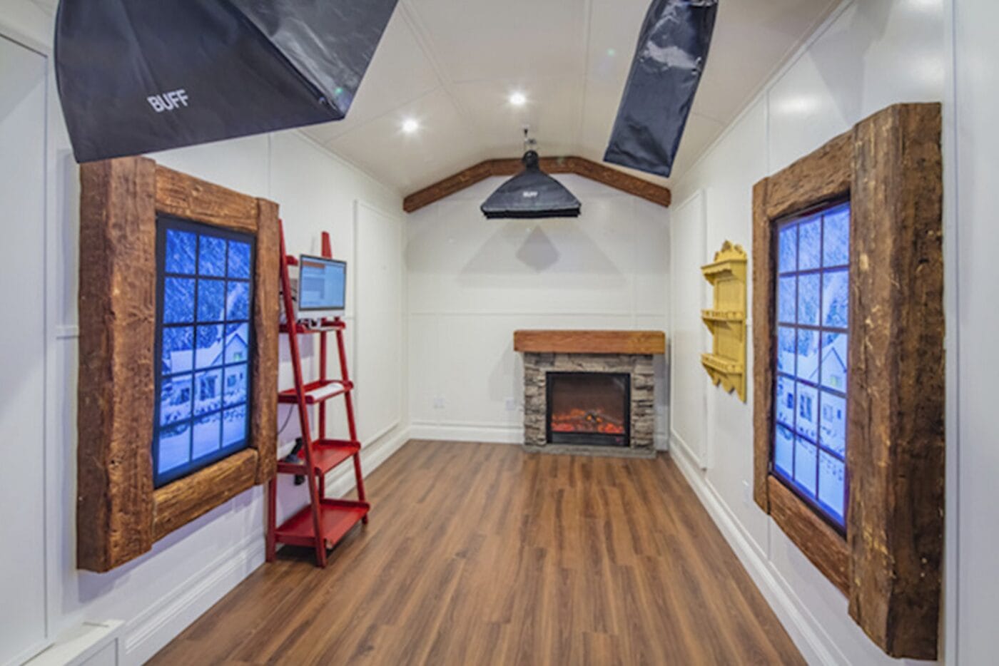 A DIY fireplace surround in a tiny home using Kenai Stacked Stone panels.