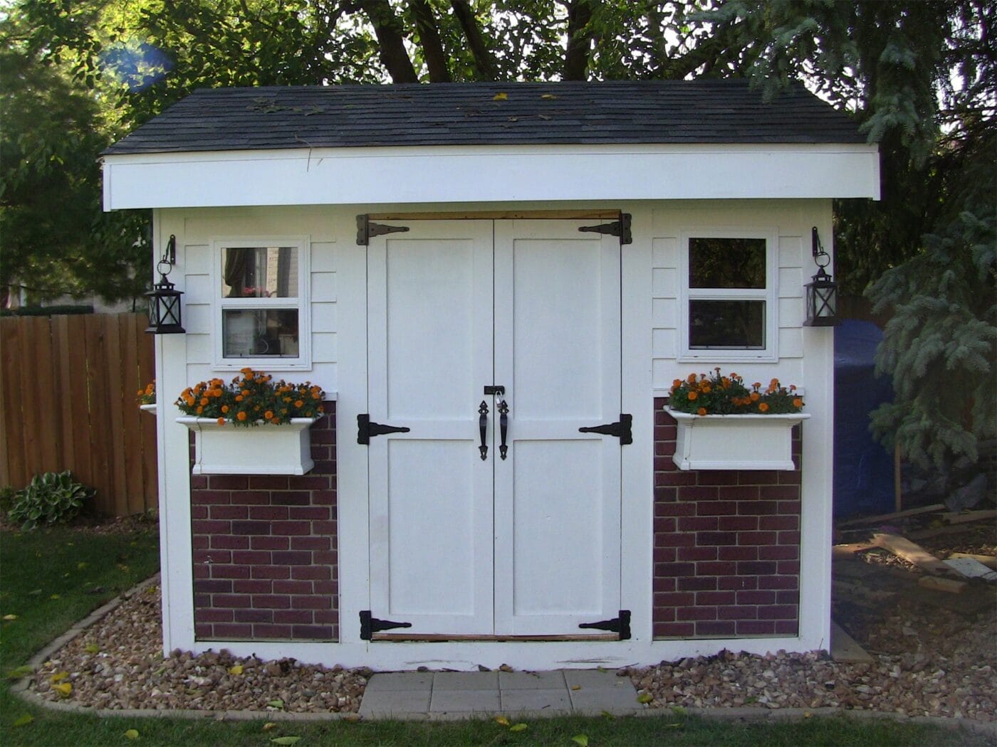 A shed wainscoting project using our Deep Red Brick Veneer panels.