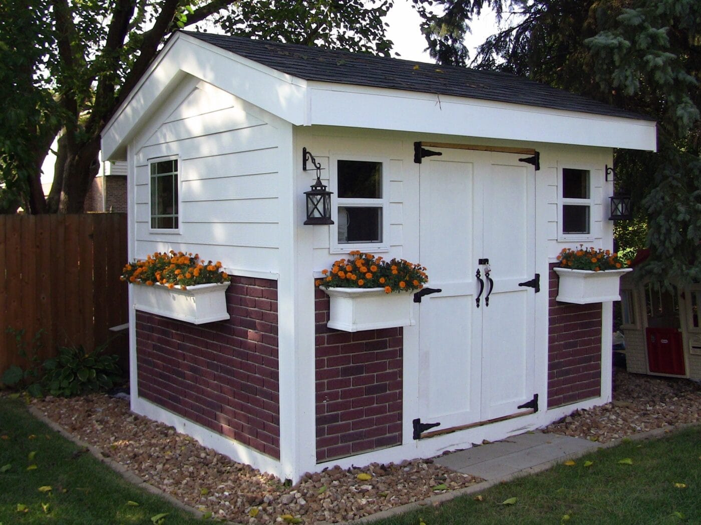 A shed wainscoting project using our Deep Red Brick Veneer panels.