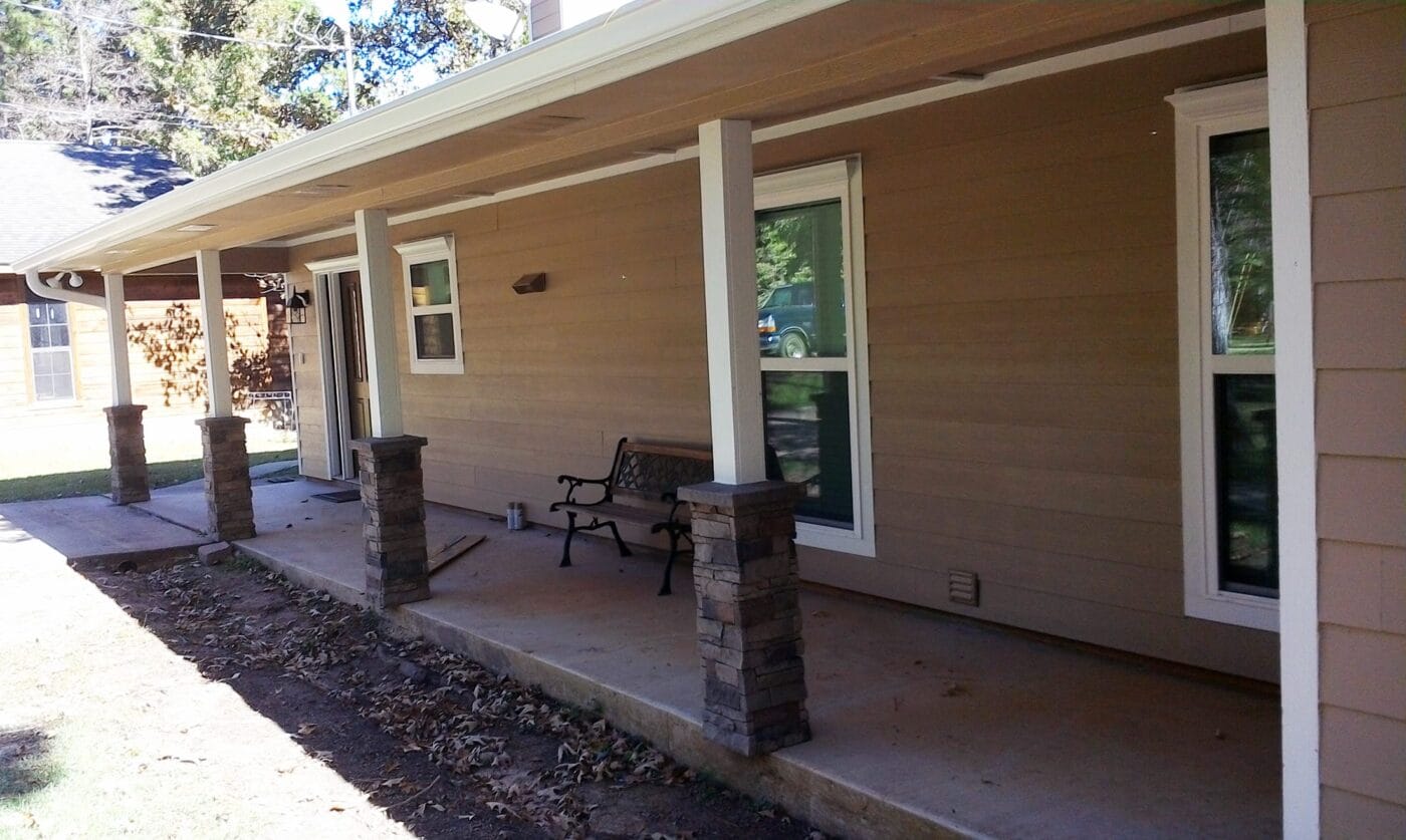 A front porch column covers project using our Kenai Stacked Stone Column panels.