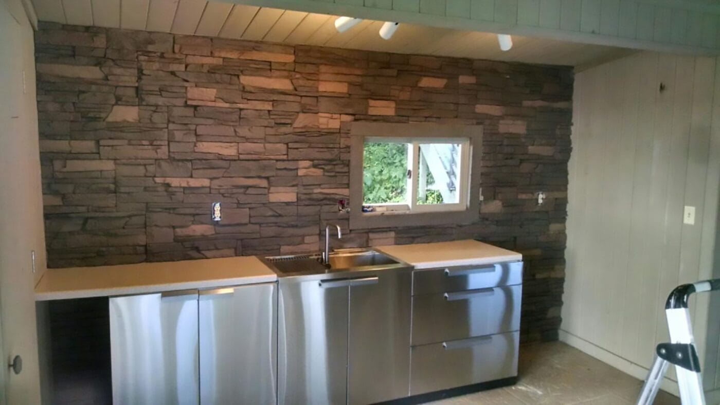 Simple Outdoor Kitchen with Stone Veneer