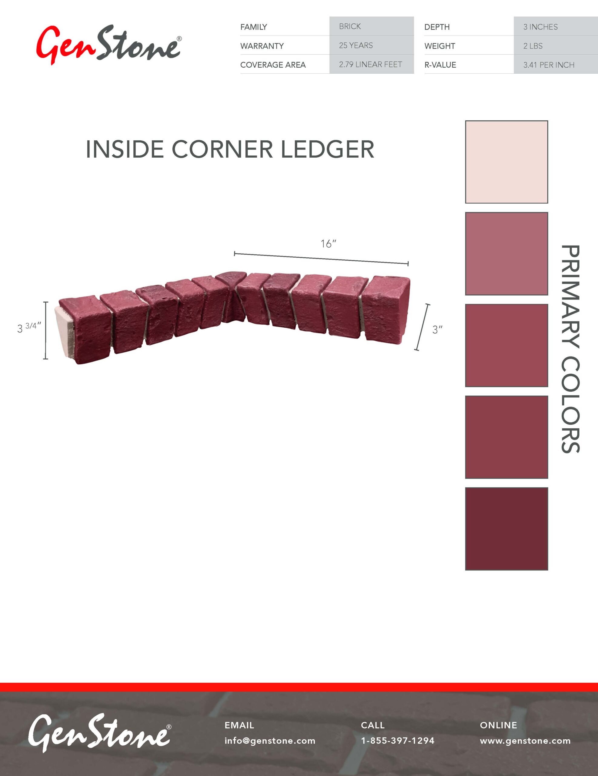 2022 Deep Red Brick System - Inside Corner Ledger