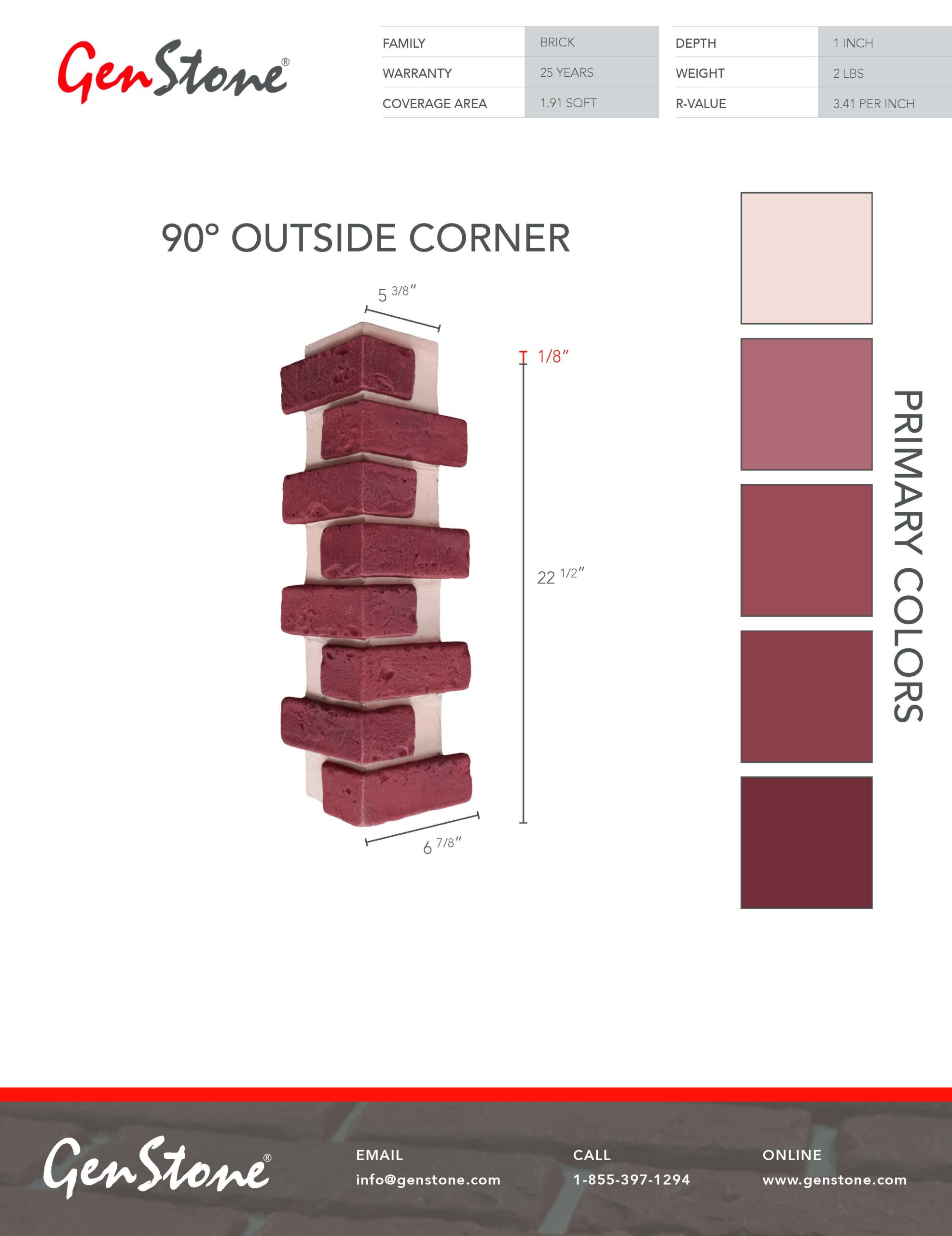 2022 Deep Red Brick System - Outside Corner Panel