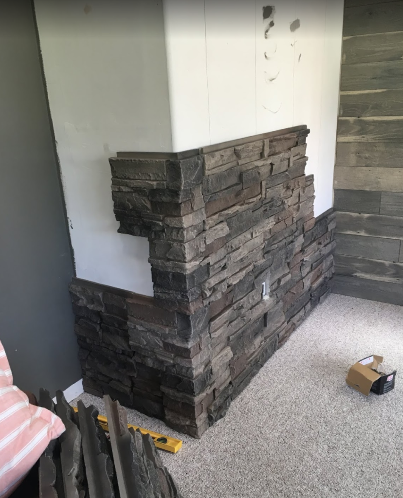 home accent wall, faux stone interior wall