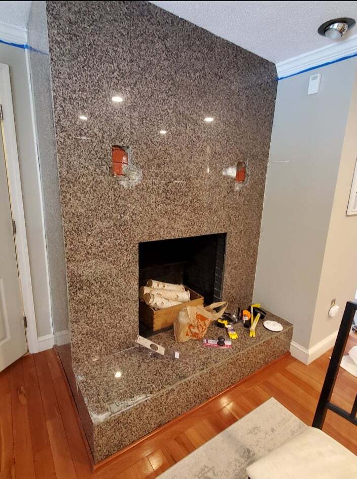 Before Northern Slate DIY home fireplace project