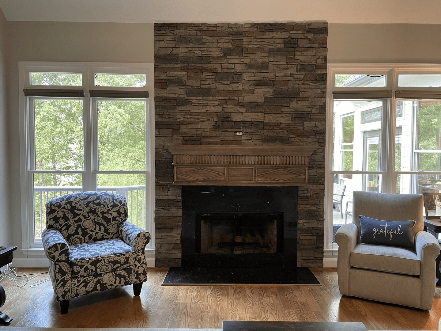 Kenai stone veneer fireplace