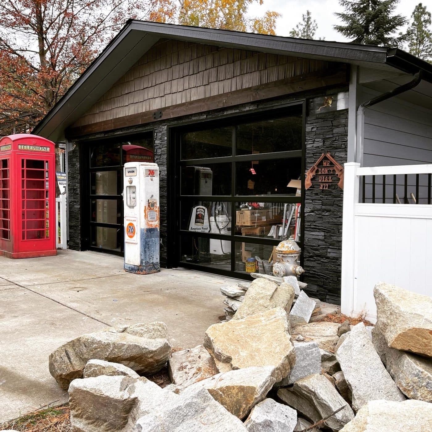 Iron Ore faux stone DIY garage remodel