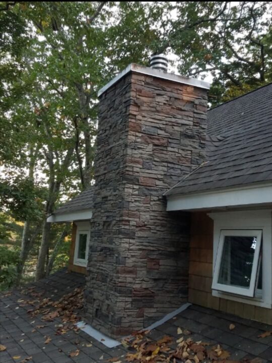 Kenai stacked stone DIY chimney