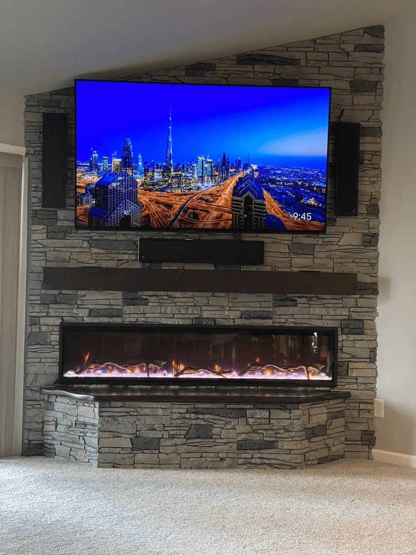 Northern Slate faux stone entertainment center and fireplace