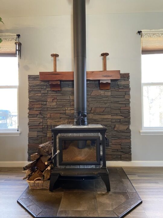 Coffee faux stone wood stove