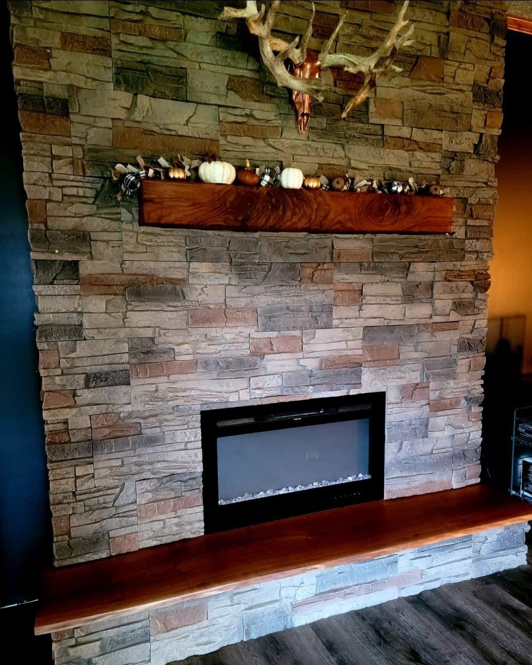 Kenai stacked stone DIY fireplace