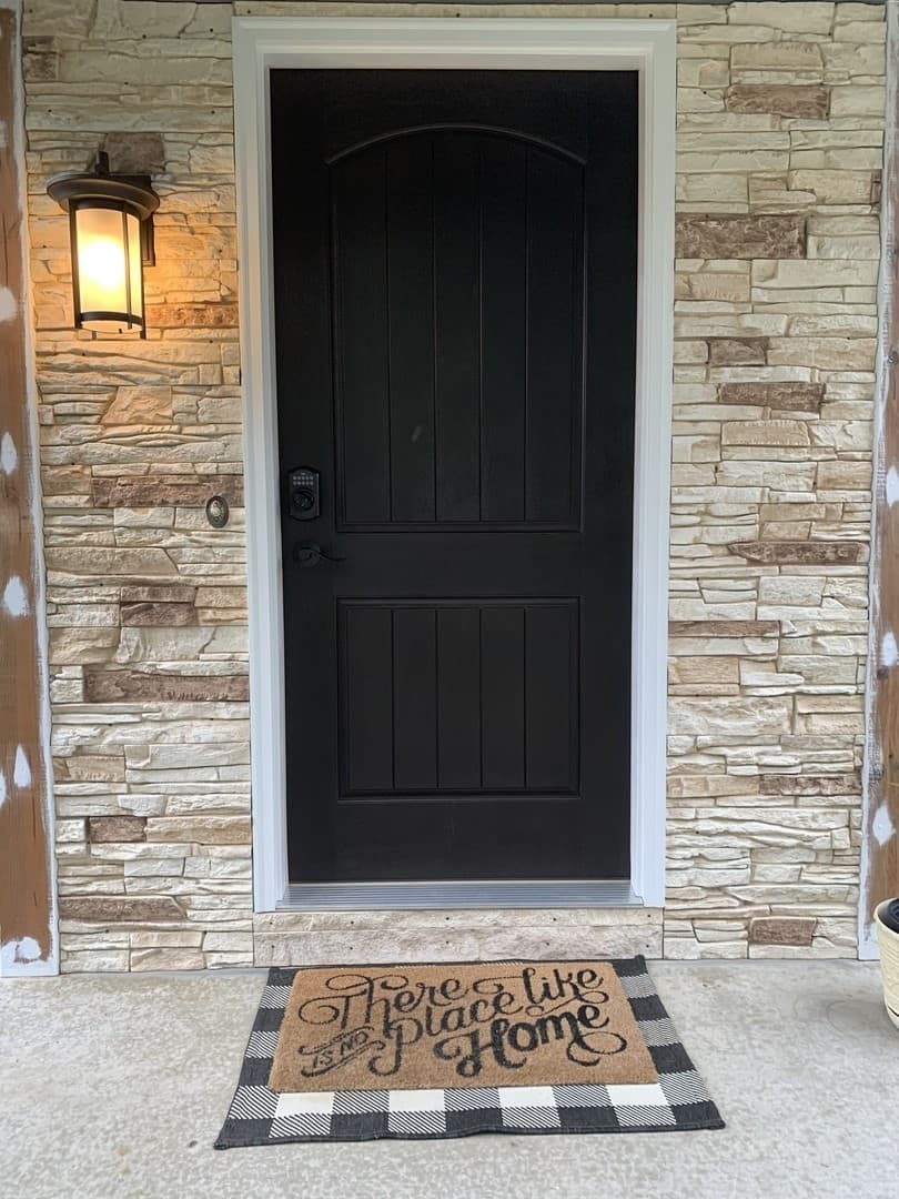 Vanilla Bean DIY stone veneer front door