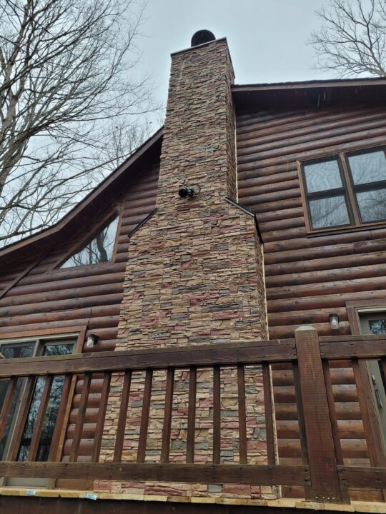 After Desert Sunrise faux stone chimney remodel