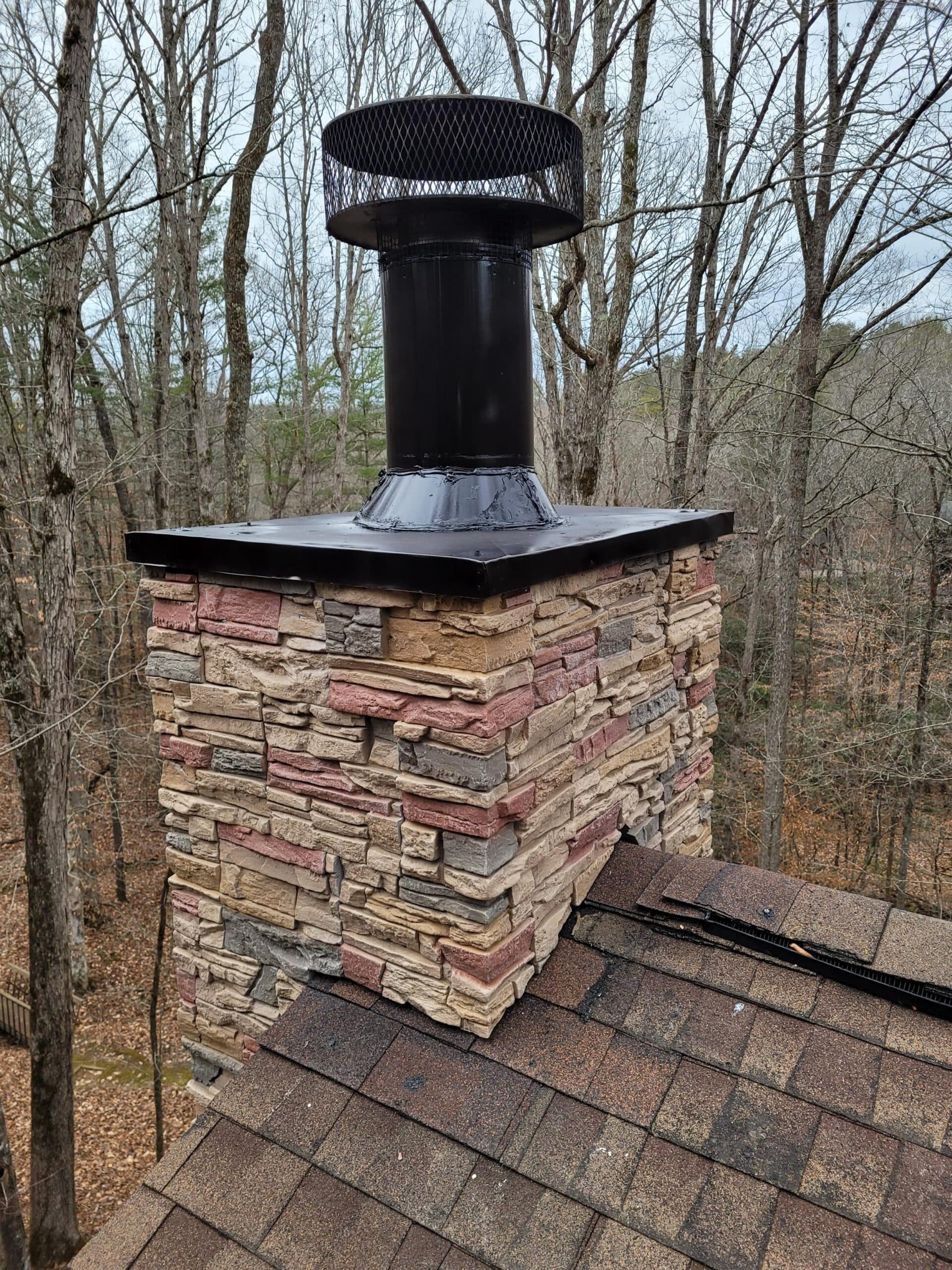 Desert Sunrise faux stone chimney remodel