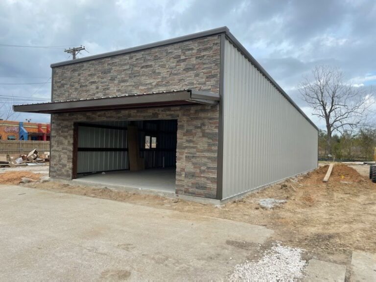 Kenai faux stone on steel commercial building