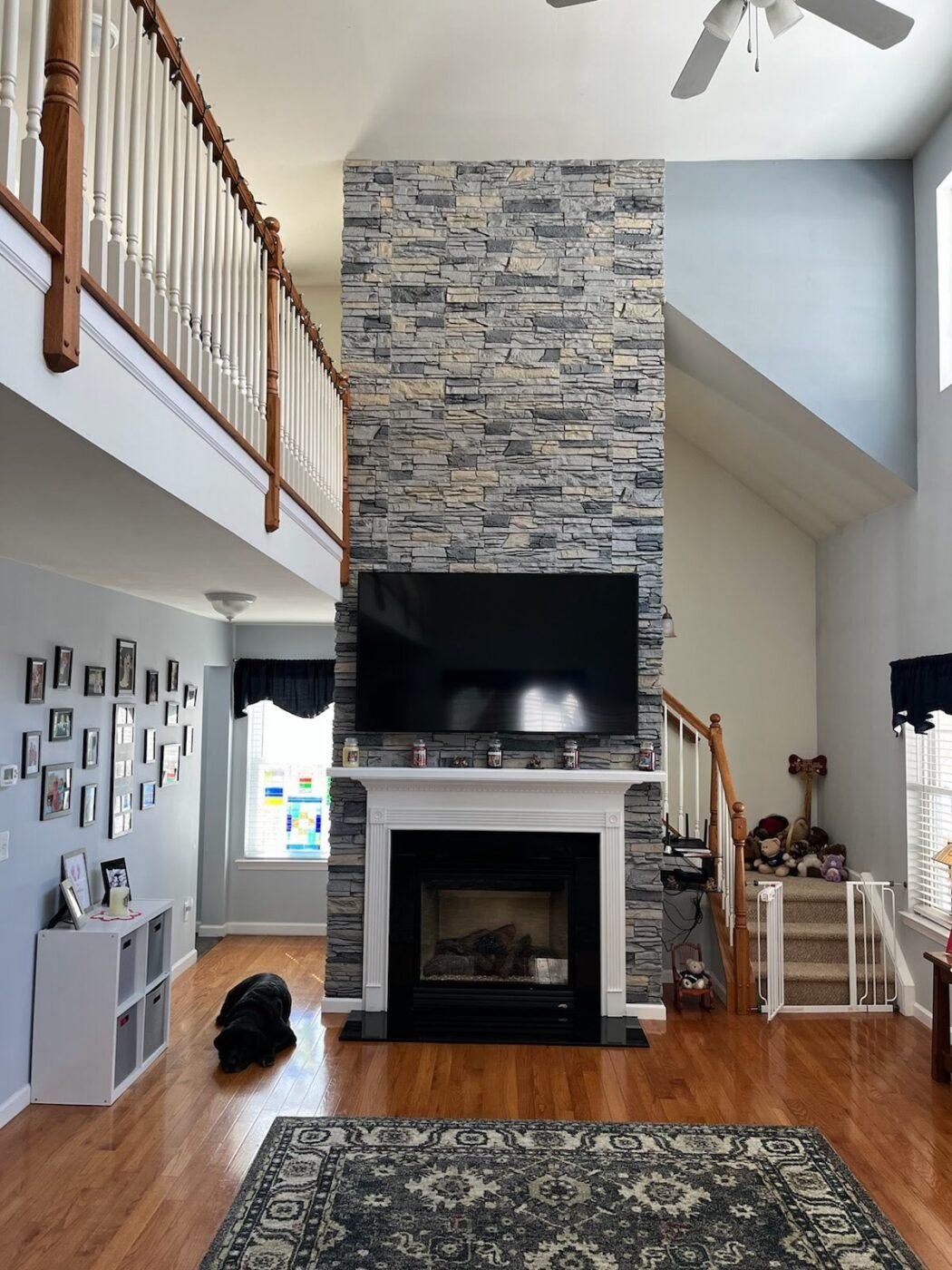 Northern Slate two story faux stone fireplace