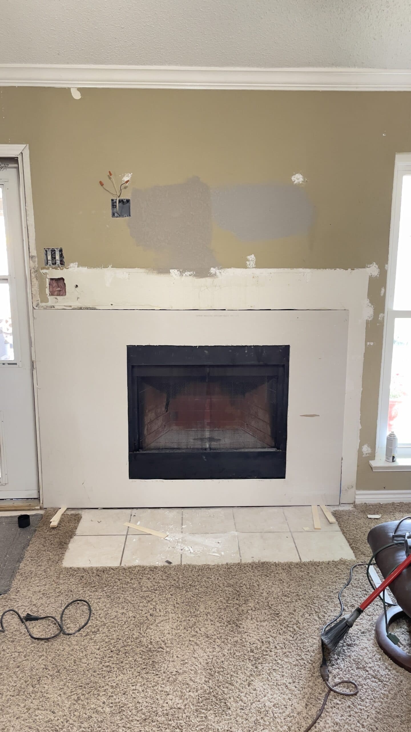 Before faux stone fireplace surround hearth