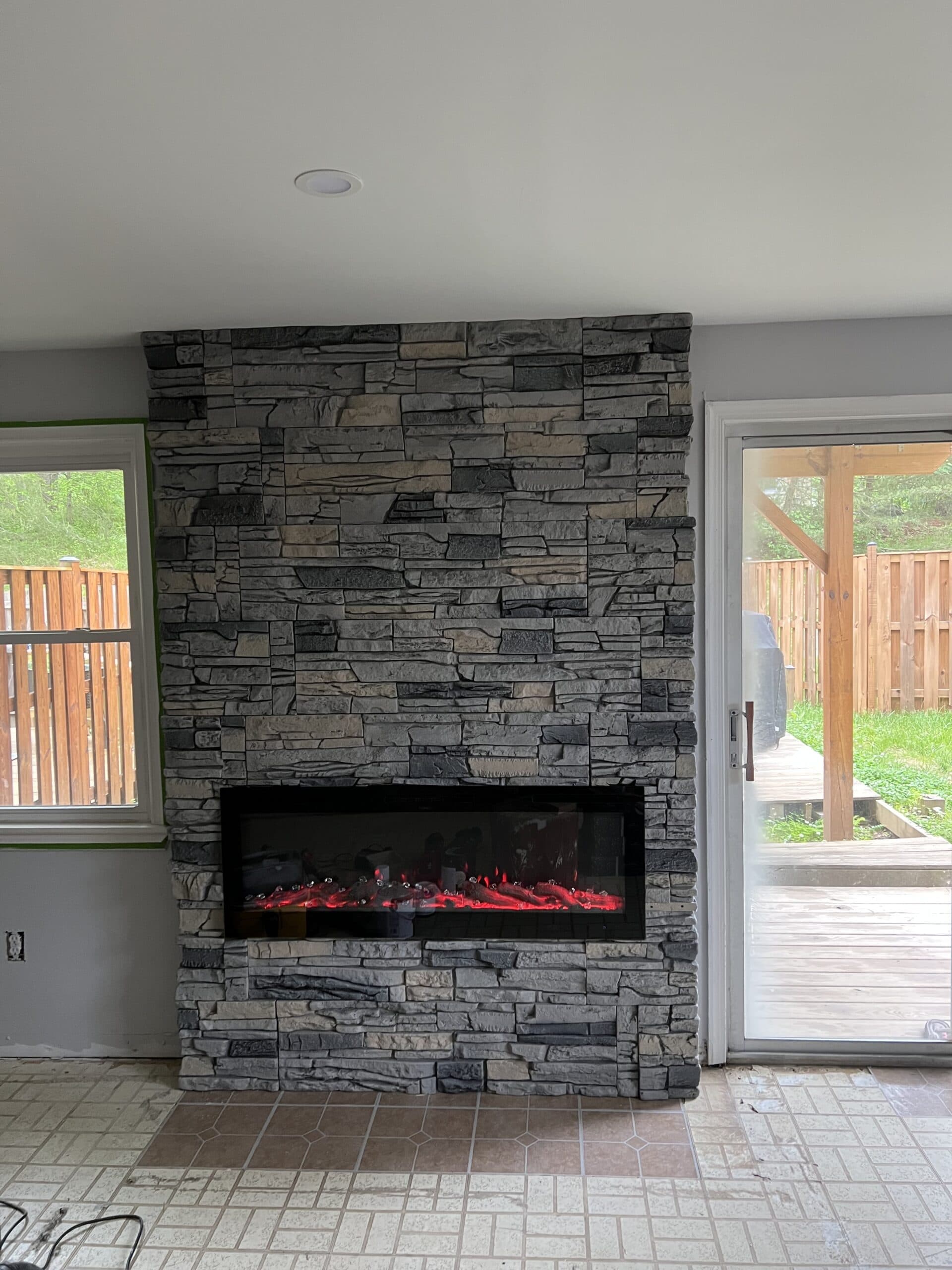 Northern Slate Stacked Stone DIY electric fireplace idea