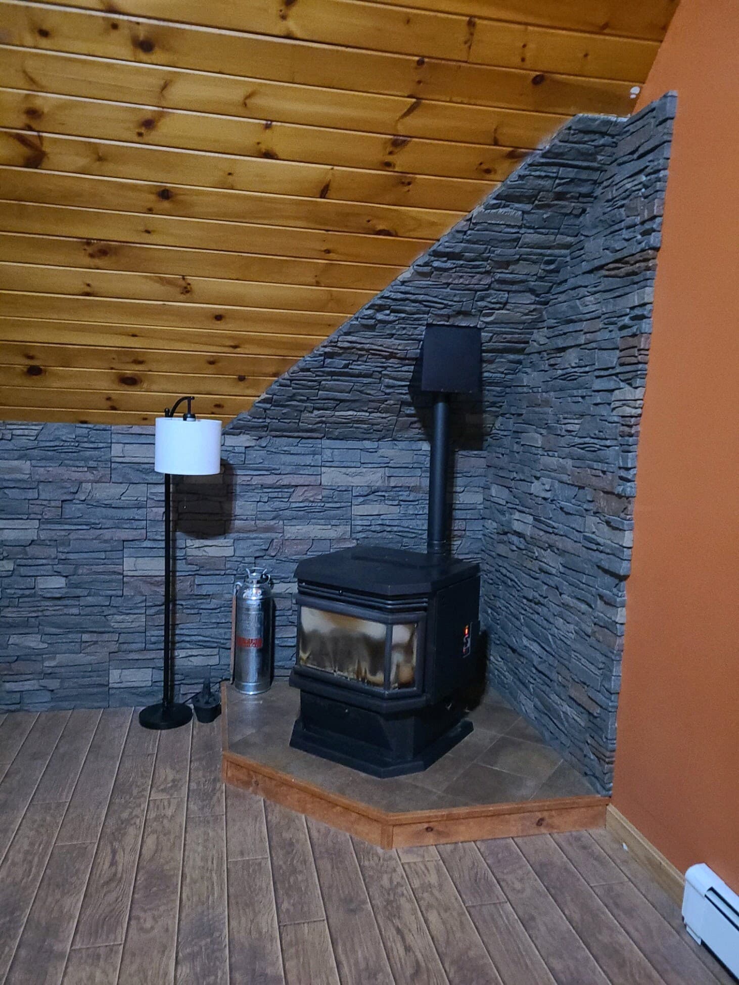faux stone wood stove surround