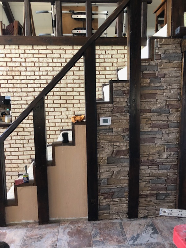 Faux Stone Staircase Wall During Installation