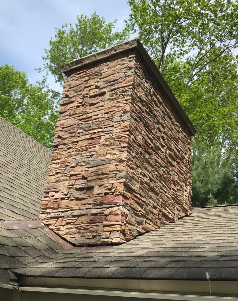 DIY Desert Sunrise stone veneer exterior chimney