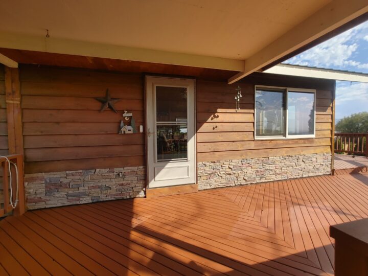 After Desert Sunrise Faux Stone Front Deck Skirting