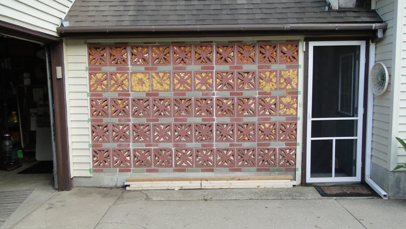 Before DIY Faux Stone Exterior Accent Wall