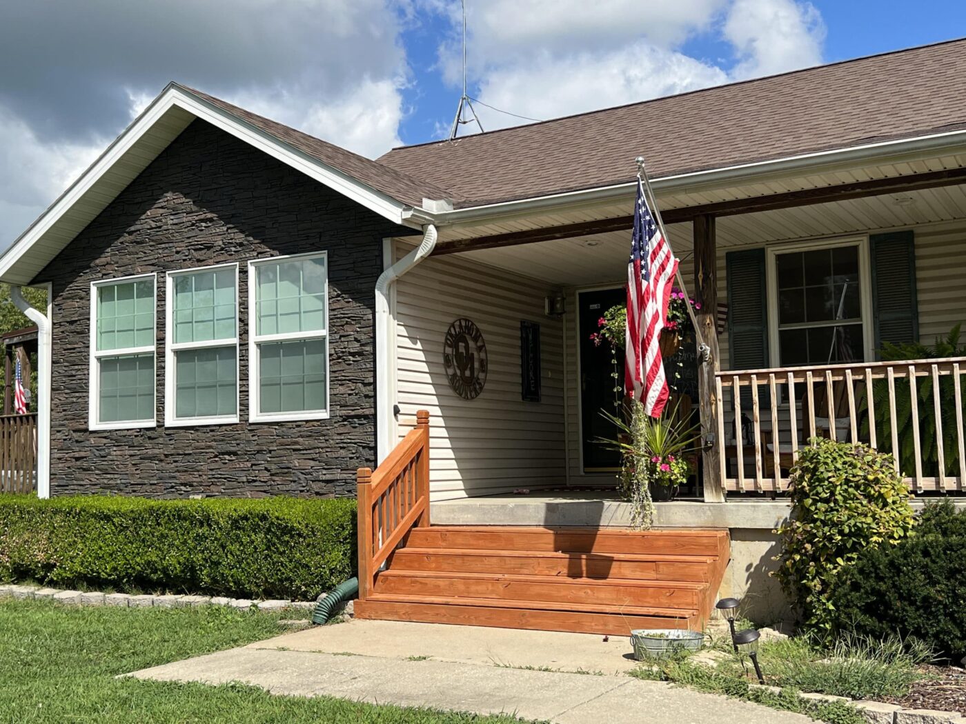 DIY Coffee faux stone siding transformation