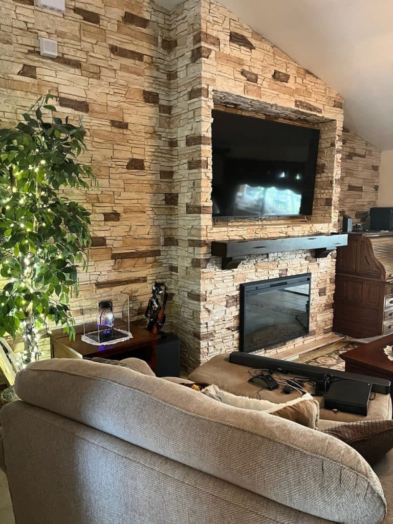DIY Vanilla Bean Faux Stone Living Room Accent Wall