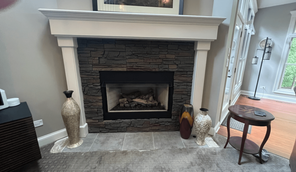 Coffee Faux Stone Fireplace Framing Design