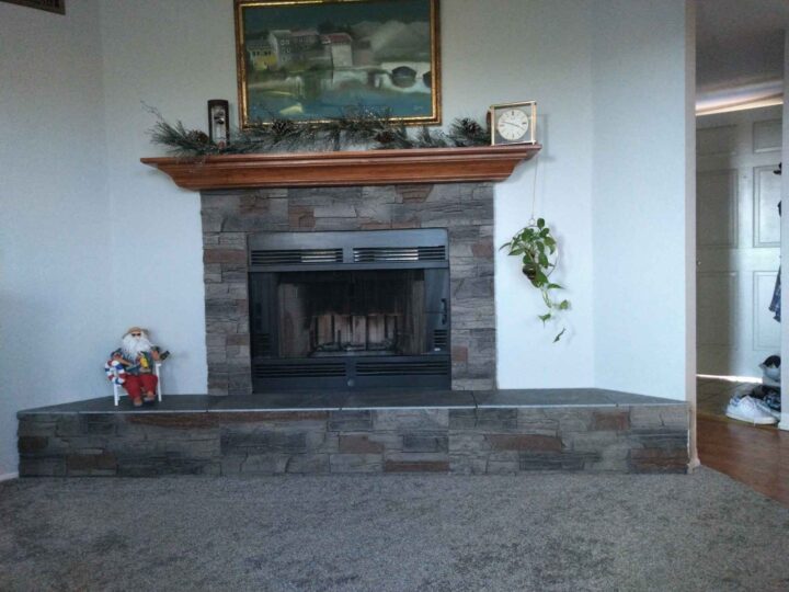 After Kenai Faux Stone Corner Fireplace Design