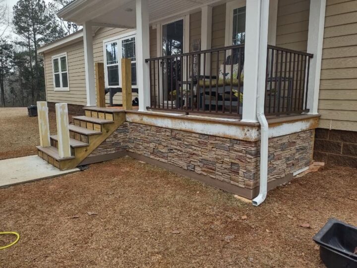 A DIY porch skirting project using our Desert Sunrise Faux Stone.