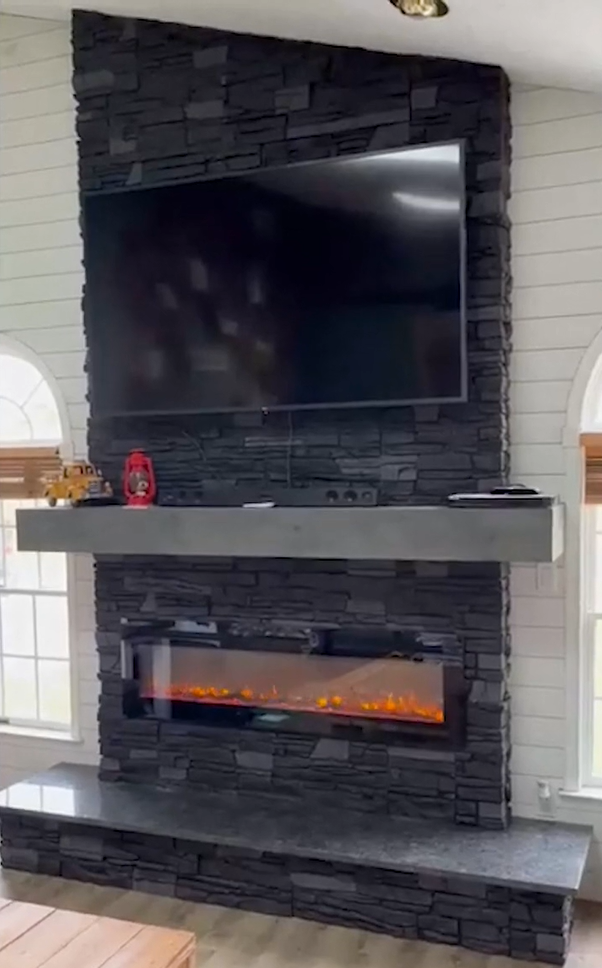 Iron Ore Stacked Stone DIY Fireplace Surround TV