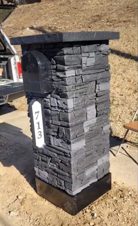 Iron Ore Faux Stone Mailbox Column