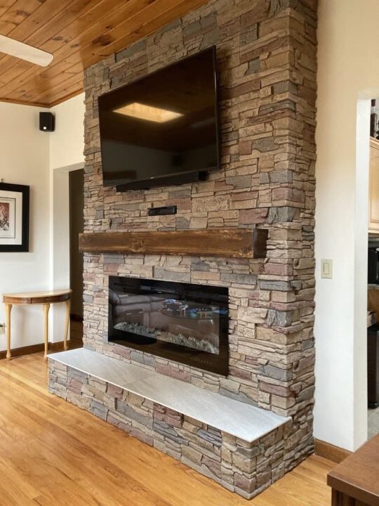 Desert Sunrise Stacked Stone Linear Fireplace Surround