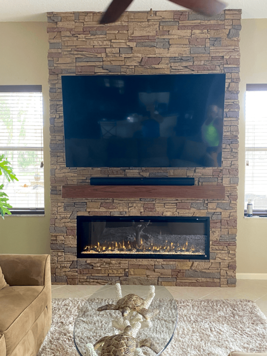 Desert Sunrise Stacked Stone DIY Linear Fireplace TV