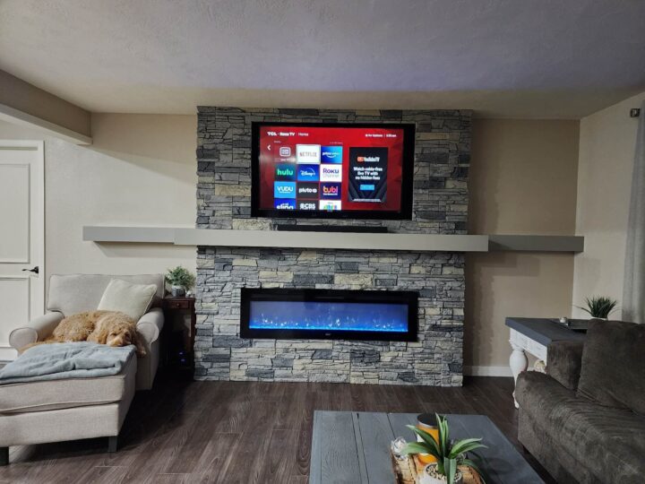 DIY Northern Slate Faux Stone Linear Fireplace Design