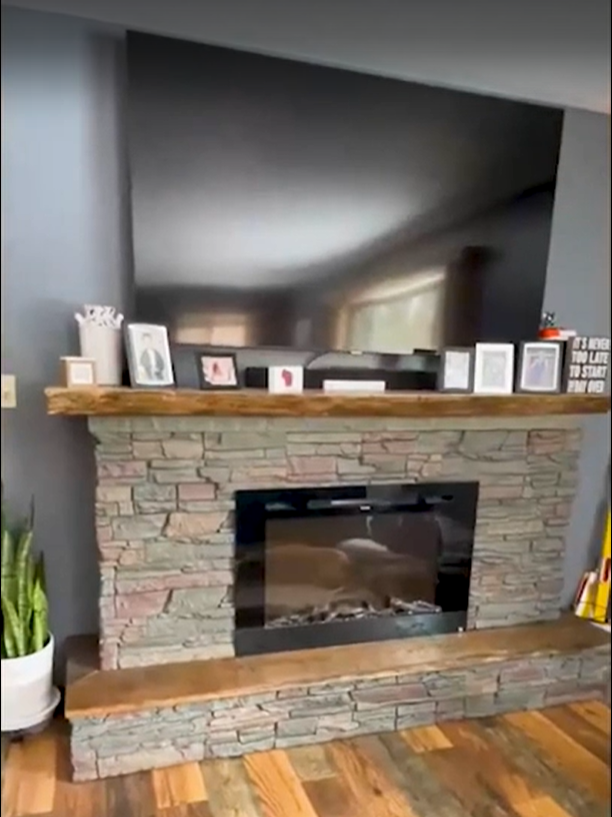 A DIY upstairs fireplace surround using Keystone Stacked Stone.