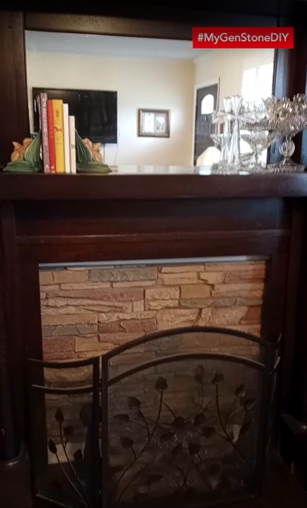 A DIY fireplace accent wall using Desert Sunrise Stacked Stone.