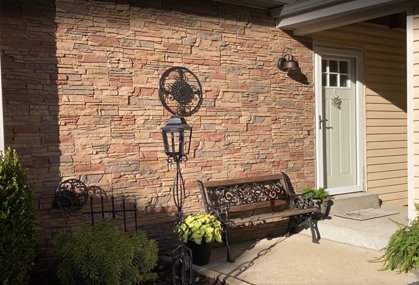 A DIY exterior accent wall idea that uses Desert Sunrise Stacked Stone panels.