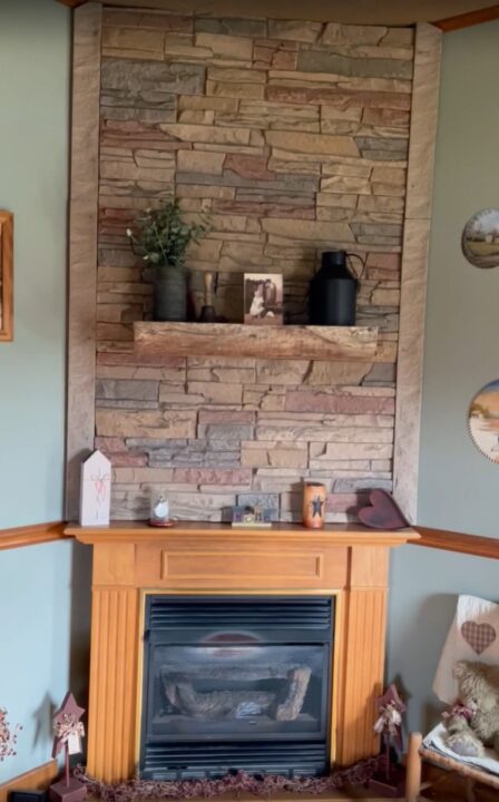 #MyGenStoneDIY: A DIY fireplace overmantel made using GenStone's Desert Sunrise Faux Stone panels.