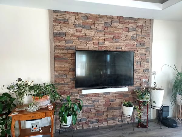 Drew’s Stone Accent Wall Living Room
