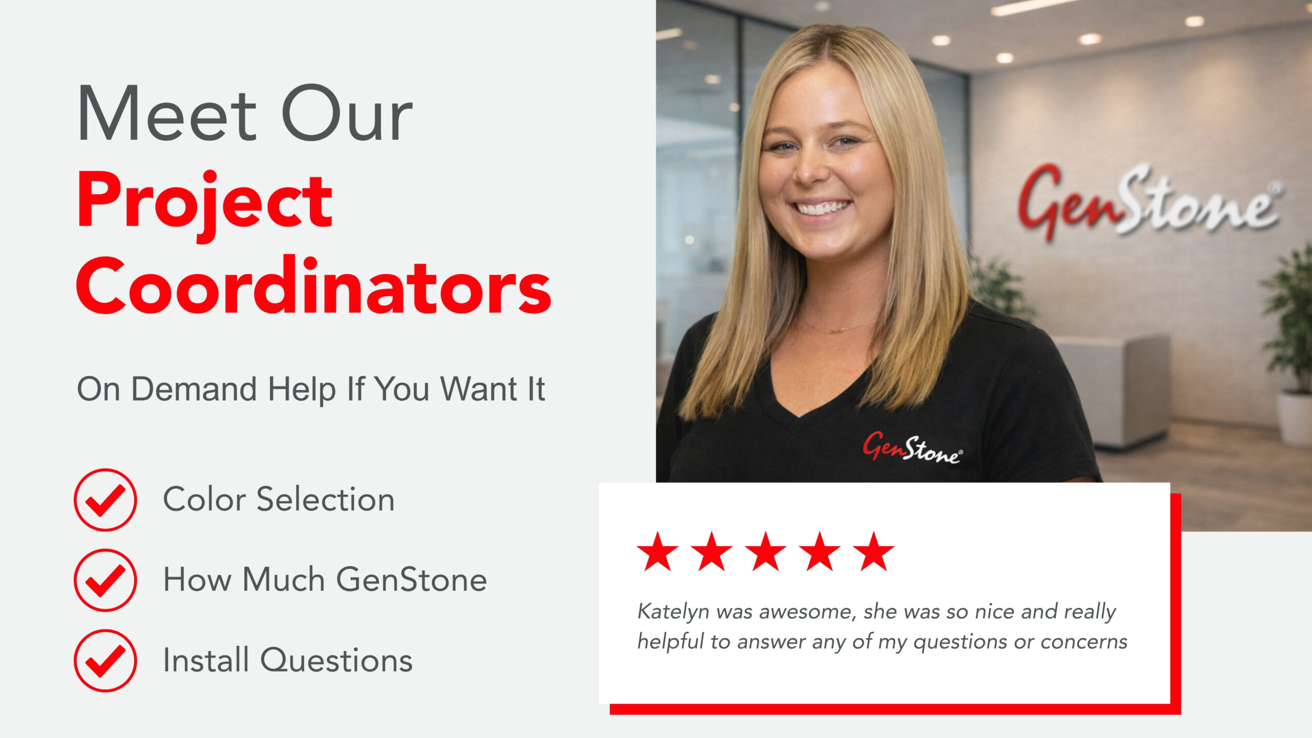Talk to a Project Coordinator at GenStone