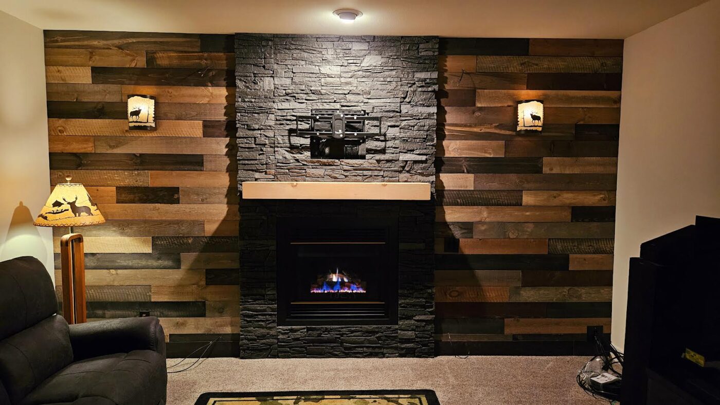 Stewart's Black Stone Fireplace light on