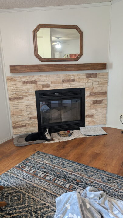 Brenda’s Beige Stone Fireplace