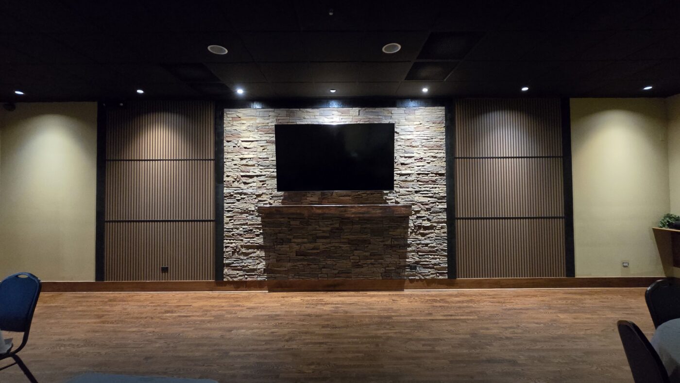 Stacked stone TV wall