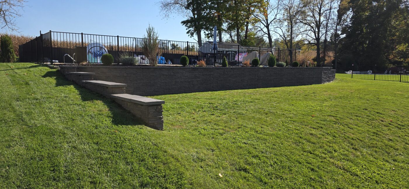 Coffee stacked stone retaining wall steps