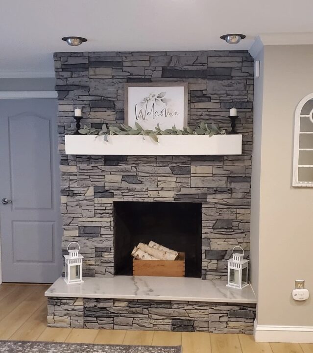 DIY Stone Veneer Fireplace